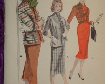 50s Separates Cardigan Jacket Hip  or Waist Length Slvls n Below Elbow Slvs 3 Views n Slim Fit Skirt CMPLT Butterick 7900 Bust US 34 CM 87