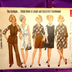 60s Half Size 20.5 Bust 43 Separates Front Button Dress Jumper Tunic w Patch Pockets Front Button Blouse Skirt Pants CMPLT Butterick 5267