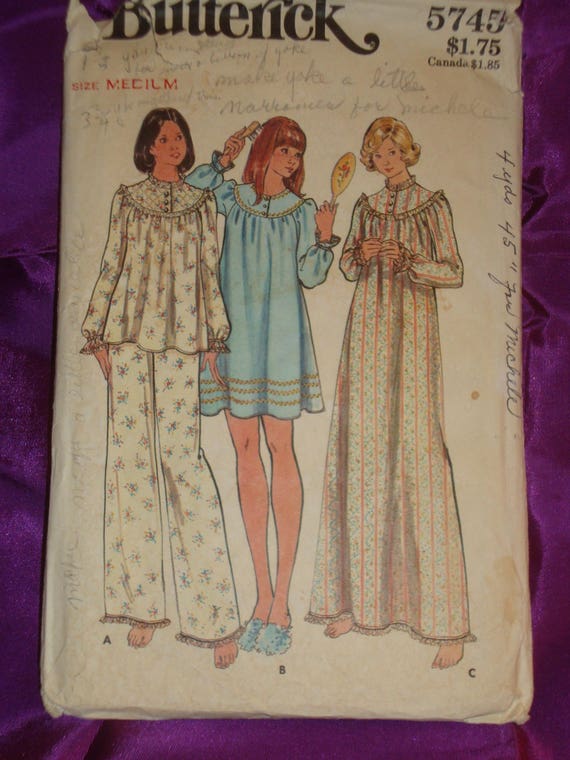 70s Sleepwear Nightgown 2 Lengths N Pajama Top Round Front N Back