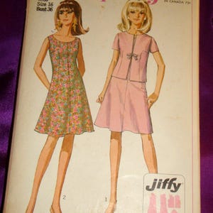60s EaSY Separates Sleeveless Fit n Flare Dress Round Neck Short Slv Jacket Front Hook n Eye Close Bow Trim CMPLT Simplicity 7125 Bust US 36