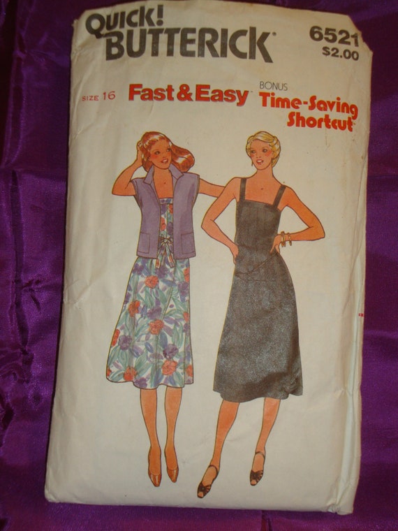 70s EaSY Straight Dress w Shoulder Straps Top Band Tie Belt n Below Waist  Open Front Sleeveless Jacket CMPLT Butterick 6521 Bust US 38 CM 97