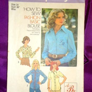 May include: A vintage Simplicity sewing pattern, number 7078, for a basic blouse. The pattern features illustrations of the blouse in different styles, with the text "How to Sew Fashion Basic Blouse". Includes transfers for embroidery in two sizes.