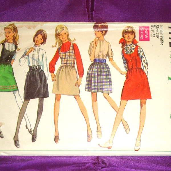 60s Busto 32 Jnr Petite Separates Front Button Adjusted Waist Lgth U Neck Vest Falda estilo Dirndl Blouse Short n Long Slv CMPLT Simplicity 7772