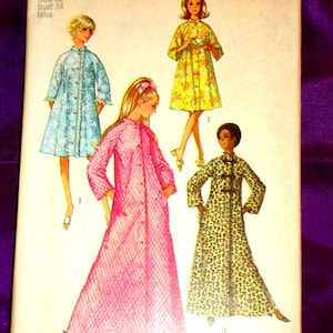 70s Robe 2 Lengths Front Button Snap or Frog Close Stand Up Collar Three Quarter or Long Raglan Bell Sleeves UNCUT Simplicity 9074 Bust 34