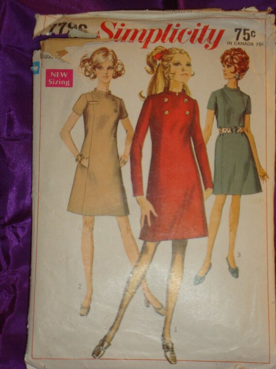 60s Mod Dress W Front Side Panels Hidden Pockets Two Stand up