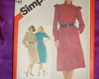 80s Dress Asymmtric Front Btn Top 2 Collar Vws Gathered Skirt Short Puff n Long Cuffd Gathered Cap Slv FF Simplicity 5710 Bust US 32.5 34 36