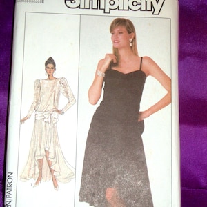 80s Dress 2 Lgths Sweethrt Neck w Straps Low Waist Sash Circle Skirt High Low Hem n Long Slv Lace Overdress FF Simplicity 8352 Bust 34 36 38