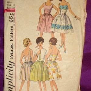60s Dress Fitted Bodice 2 Views Scoop Front n Low Back Neck Full Skirt Lined Jacket Open Front Short Sleeves CMPLT Simplicity 4930 Bust 34