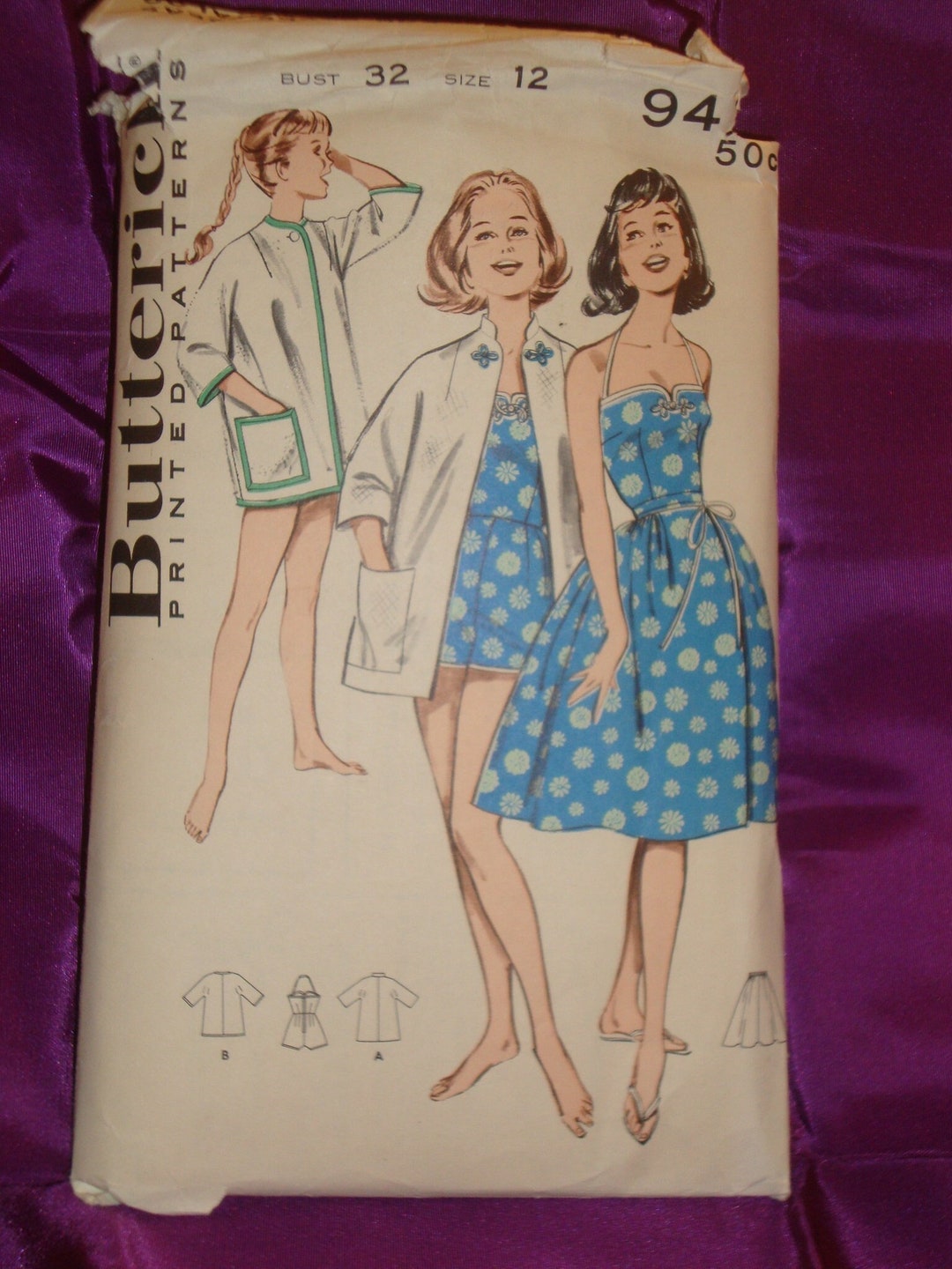 60s Boy Leg Swim Sun Suit Halter Neck Fitted Top Loose Fit Jacket Opt