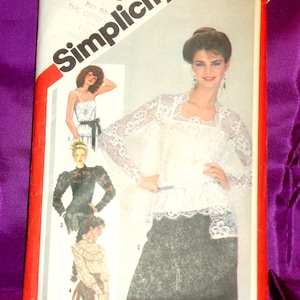80s Evening Separates Lace Camisole wth Elastic Waist Long Sleeve Blouse 2 Views Front Open Front Jacket Opt Sash FF Simplicity 5324 Bust 34