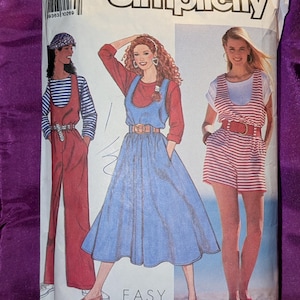 90s EASY Bust 40 42 Jumper Full Skirt Below Knee Jumpsuit Hi Thigh n Ankle Both Low Neck n Armholes n Top 2 Slv Lgths CMPLT Simplicity 9719