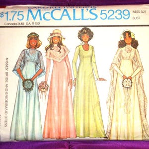 70s Bust 36 Bridal Maids Gown U Front Neck Sleeveless n Long Sleeves Short V Capelet or Cape Elbow Length or Long w Train CMPLT McCalls 5239