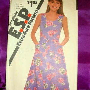 80s Sleeveless Dress Fitted Bodice Scoop Front Neck Gathered Flared A Line Skirt Patch Pockets Back Zip CMPLT Simplicity 9979 Bust US 38