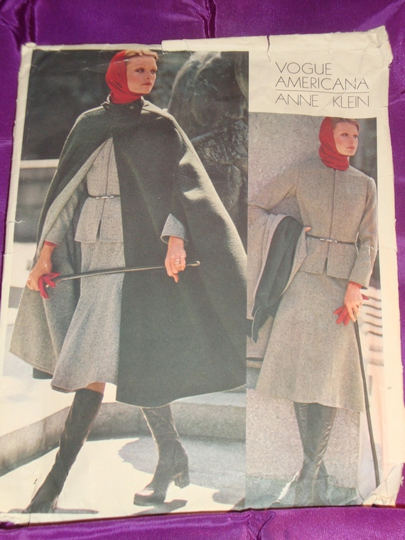 70s Anne Klein Separates Frnt Zip Jacket Flared Cape Gored Skirt