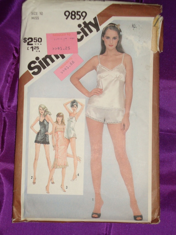 80s Lingerie Wardrobe Full Slip Mini N Below Knee Length Camisole Teddy N  Step in Tap Pants Panties CMPLT Simplicity 9859 Bust US 32.5 CM 83 -   Canada