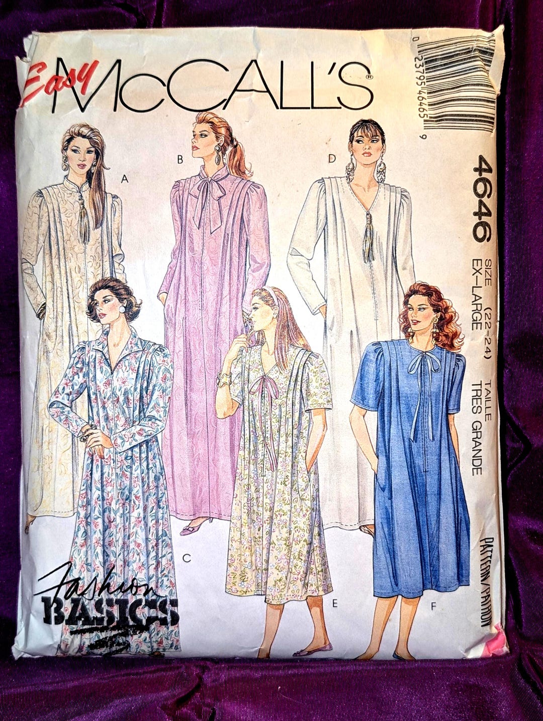 Front Zip Robe Sewing Pattern 80s Bust 44 46 Front Zip Caftan Robe 2 Lngths Shoulder Tucks Neck and ...