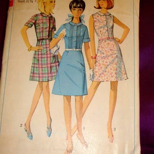 60s Junior Dress Front Button Trim Bodice Optional Tucks Round Collar Sleeveless Short Turn Up Slvs A Line Skirt CMPLT Simplicity 7093 31.5