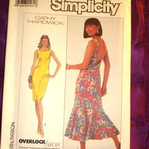 80s EASY CaTHY HaRDWICK Slim Fit Dress Low U Back Sleeveless Above Knee or Lower Calf w Flared Flounce FF Simplicity Designer 7997 Bust 32.5