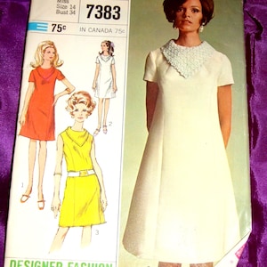 60s Mod A Line Princess Cut Dress Above Knee Length With Triangle Shaped  Collar Sleeveless N Short Sleeves CMPLT Simplicity 7383 Bust 34 - Etsy