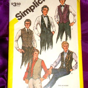 80s Mens Front Button Lined Vest in 5 Views Casual to Formal Big Mans Size Classic Styles CMPLT Simplicity 5780 Chest 48