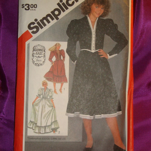 80s GuNNE SaX Dress 2 Lgths Button Loop Cls Tucked Top V Nck Shpd Wst Full Skirt Short Puff n Long Tprd Slv FF Simplicity 5855 Bust US 30.5