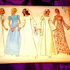 70s Bust 31.5 34 Bridal Maids Gown 5 Views Misses Sizes 8 n 12 Princess Cut 3 Sleeve Views Medieval Renaissance CMPLT Simplicity 9935