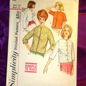 May include: Vintage Simplicity printed sewing pattern, size 10, bust 31 inches. The pattern features illustrations of women's jackets in various styles. The cover has the text "SIMPLE TO MAKE" and the number 4464.