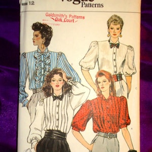 70s Front Button Blouse Wing Tip Collar Opt Tucks or Ruffle Short n Long Sleeves 4 Views w Cummerbund n Bow Tie CMPLT Vogue 8449 Bust 34