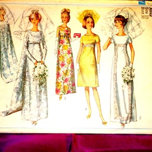 60s Bust 33 Bridal Maids Gown 2 Lengths Round Neck High Waist A Line Skirt Sleeveless Short n Long Sleeve Detach Train CMPLT Simplicity 6352