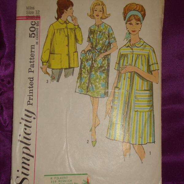 60s Front Btn Smock Top n Duster Front n Bck Yokes Opt Collar Pockets Short n Long Slvs Tie Belt Optn CMPLT Simplicity 4572 Bust US 32 CM 81