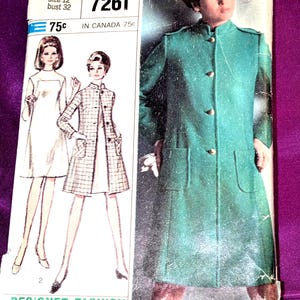 60s Bust 32 Separates A Line Dress Sleeveless w Shaped Yokes Raised Neck Lined Coat Stand Up Collar Opt Shoulder Tabs CMPLT Simplicity 7261