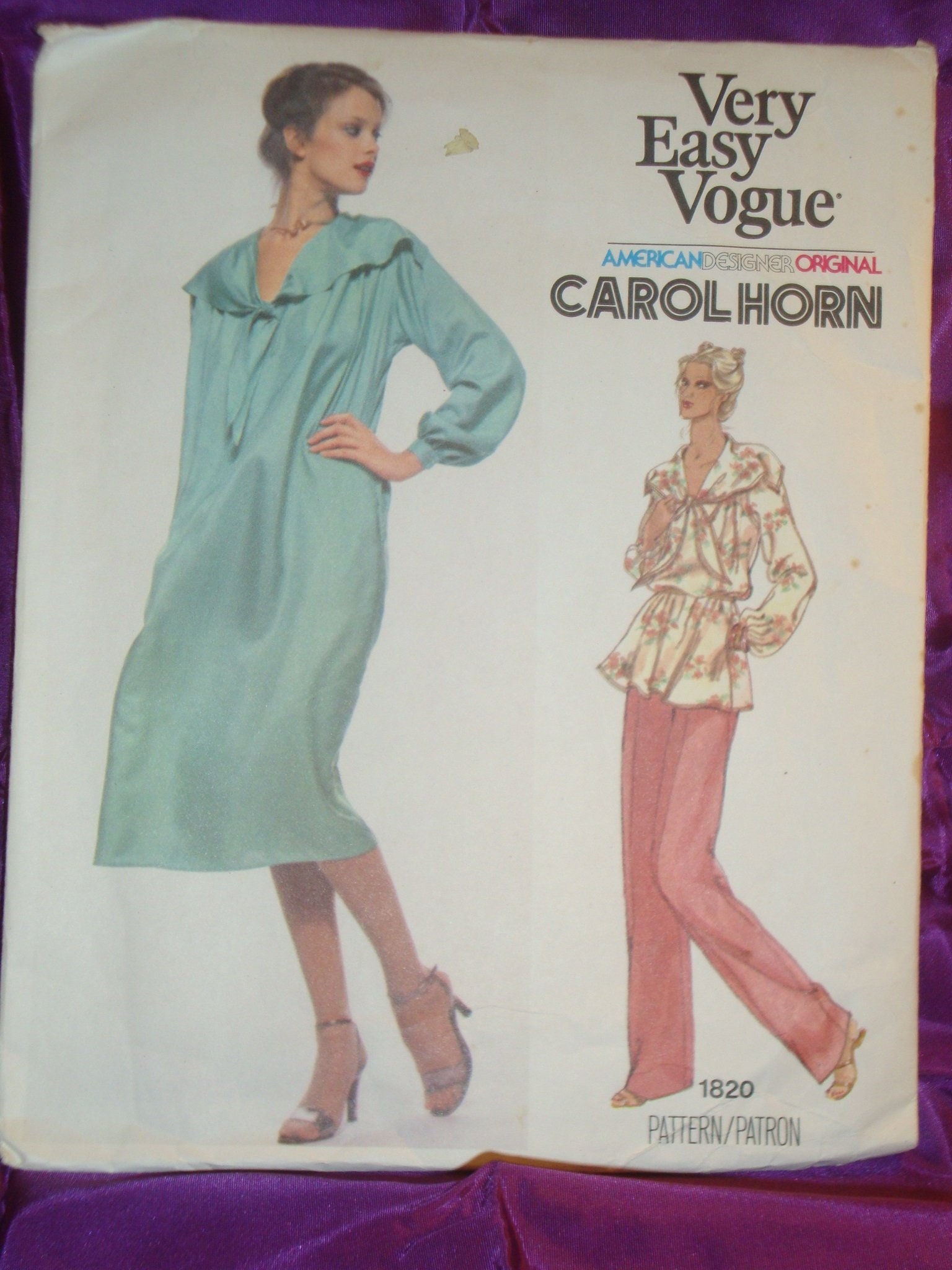 60s Separates Tunic w Scoop Neck Long Sleeve Blouse Gathered at Front Neck A Line Skirt Straight Leg Pants CMPLT Vogue 7694 Bust US 32.5 in