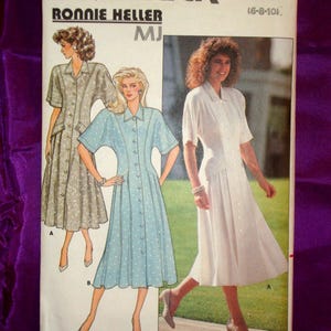 80s RoNNIE HeLLER MJ Front Button Dress Mid or Lower Calf Short Kimono Sleeves Front Pleated Skirt FF Butterick 4822 Bust 30.5 31.5 32.5