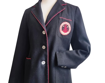 Blazer del Douglass College de los años 60 / Lana negra / Rayas finas rojas / Talla M de mujer