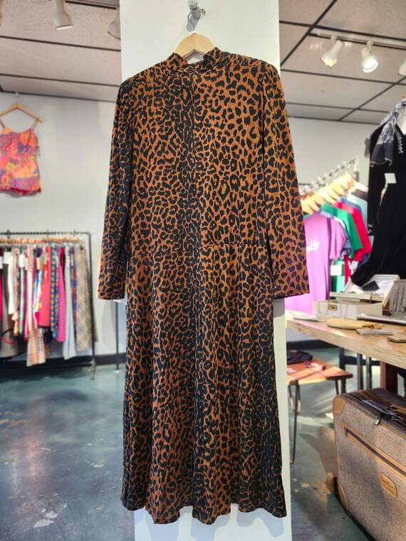 1980s Leopard Print Dress, Size Large. Long Sleev… - image 4