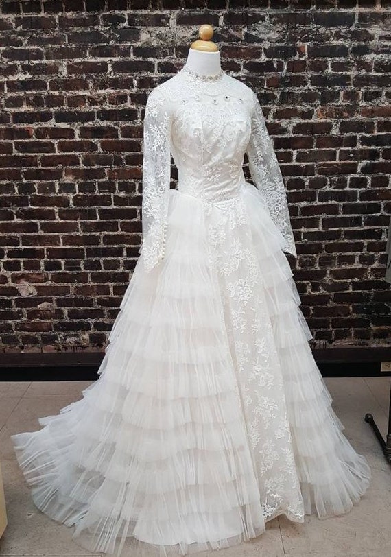 tiered lace wedding dress
