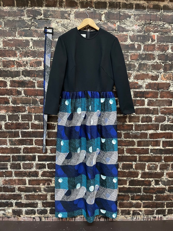 1970s Abstract Print Maxi Dress. Blue and Black 7… - image 3