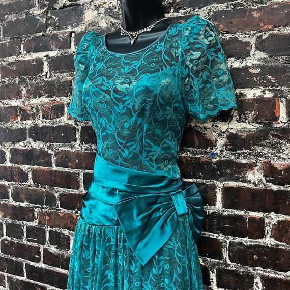 1980s Teal Lace Dress. Gunne Sax Style 1980s Prom… - image 2