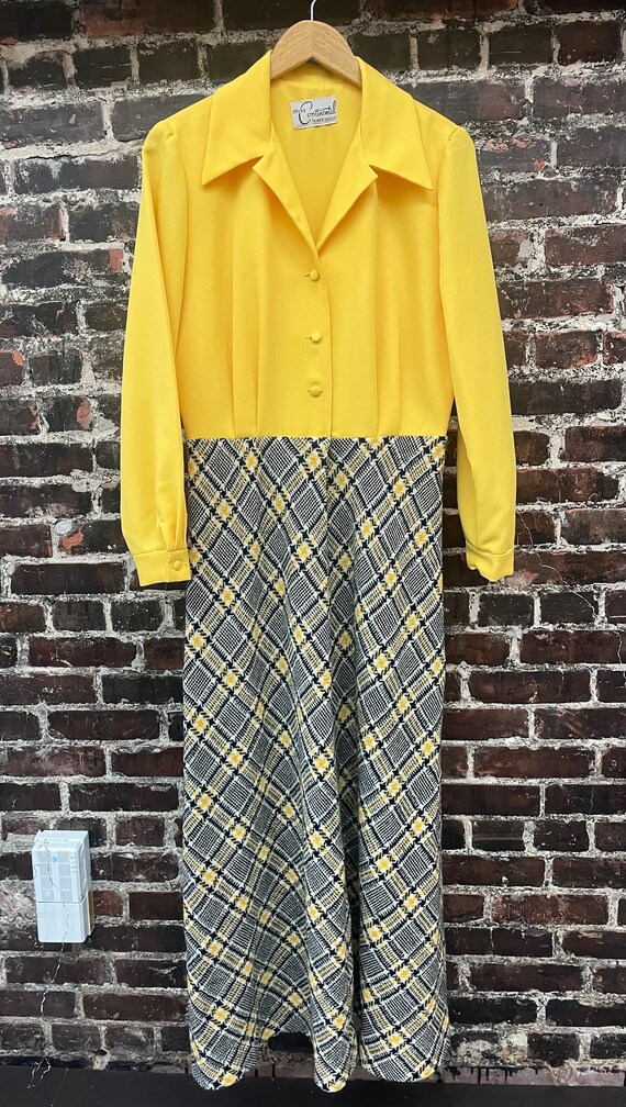 1970s Yellow Plaid Maxi Dress. 70s Shirtwaist Dre… - image 7