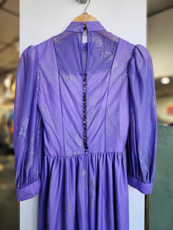 1970s Purple Chiffon Maxi Gown with Sheer Puff Sl… - image 6