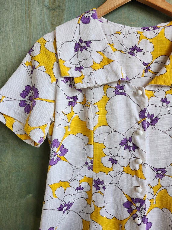 1960s Yellow Floral Romper. Yellow and Purple Tex… - image 5