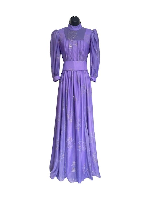 1970s Purple Chiffon Maxi Gown with Sheer Puff Sl… - image 1