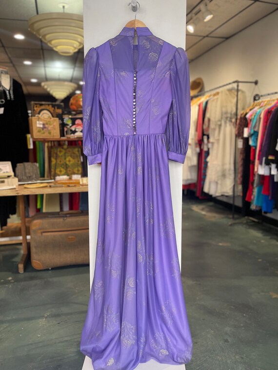 1970s Purple Chiffon Maxi Gown with Sheer Puff Sl… - image 5