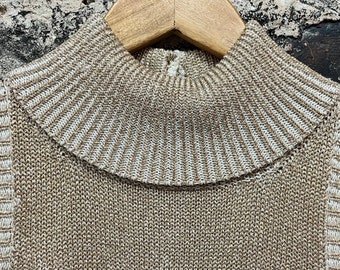 1990s Gold Knit Tank Top. Turtleneck W/ Keyhole Back. Metallic Lamé Knit, Enfin by Marcia. Size Medium, 36" Bust, 34" Waist.