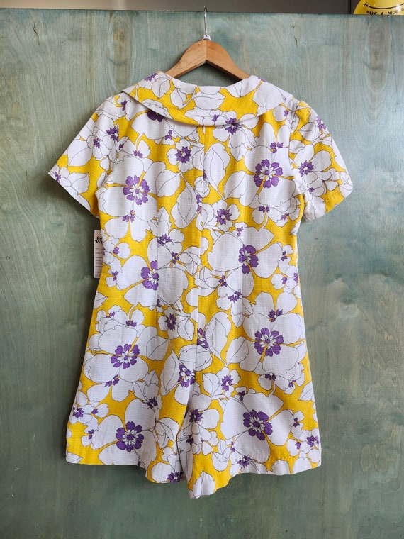 1960s Yellow Floral Romper. Yellow and Purple Tex… - image 3