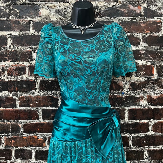 1980s Teal Lace Dress. Gunne Sax Style 1980s Prom… - image 5