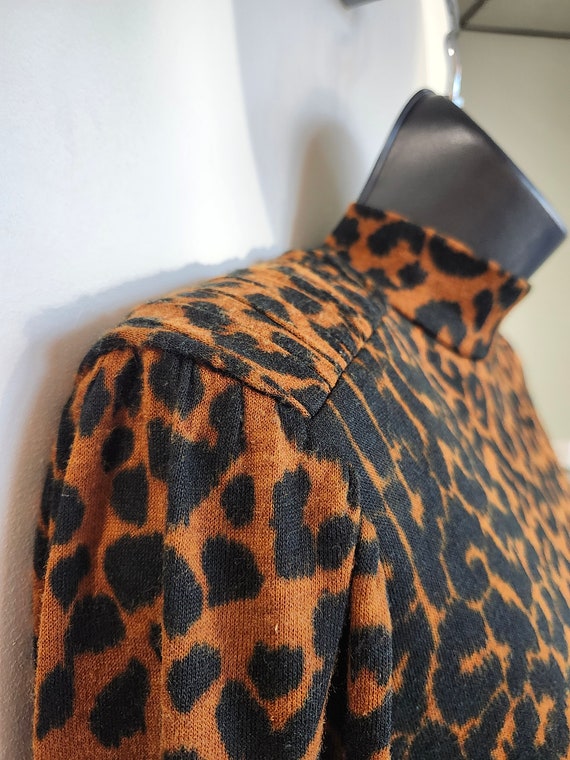 1980s Leopard Print Dress, Size Large. Long Sleev… - image 3