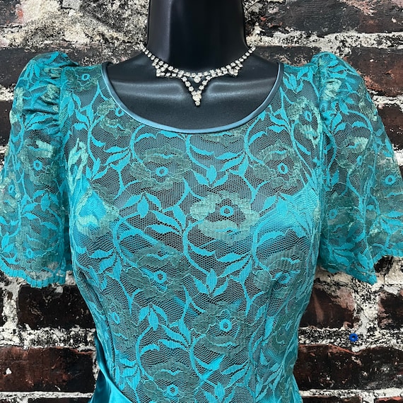 1980s Teal Lace Dress. Gunne Sax Style 1980s Prom… - image 6