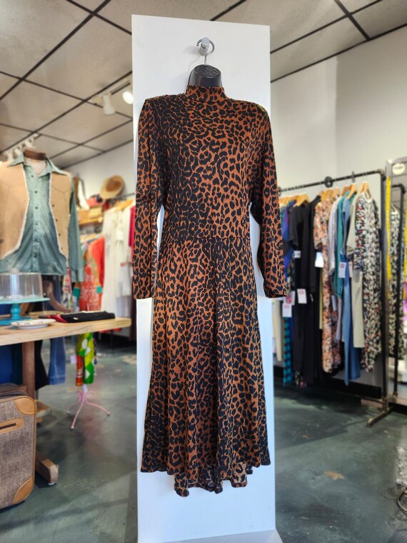 1980s Leopard Print Dress, Size Large. Long Sleev… - image 2
