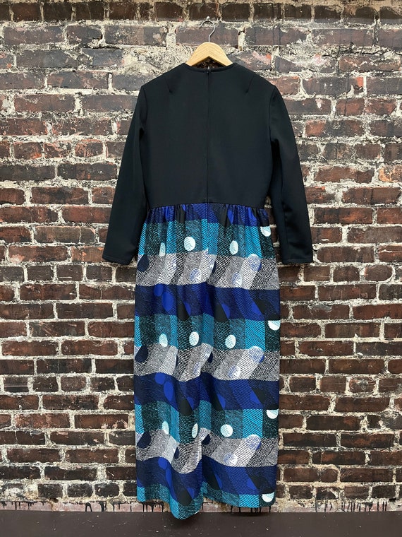 1970s Abstract Print Maxi Dress. Blue and Black 7… - image 4